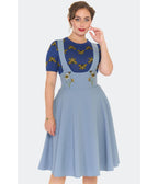 Voodoo Vixen Light Blue Embroidered Suspender Skirt - Unique Vintage - Womens, BOTTOMS, SKIRTS
