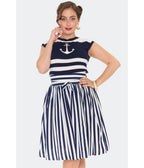 Voodoo Vixen Navy & White Stripe Swing Skirt - Unique Vintage - Womens, BOTTOMS, SKIRTS