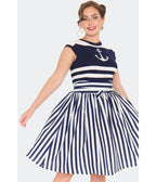 Voodoo Vixen Navy & White Stripe Swing Skirt - Unique Vintage - Womens, BOTTOMS, SKIRTS