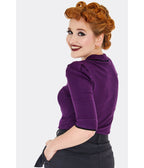 Voodoo Vixen Purple Cat & Pumpkin Collared Sweater - Unique Vintage - Womens, TOPS, SWEATERS