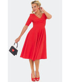 Voodoo Vixen Red Half Sleeve Swing Dress - Unique Vintage - Womens, DRESSES, FIT AND FLARE