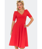 Voodoo Vixen Red Half Sleeve Swing Dress - Unique Vintage - Womens, DRESSES, FIT AND FLARE
