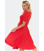 Voodoo Vixen Red Half Sleeve Swing Dress - Unique Vintage - Womens, DRESSES, FIT AND FLARE