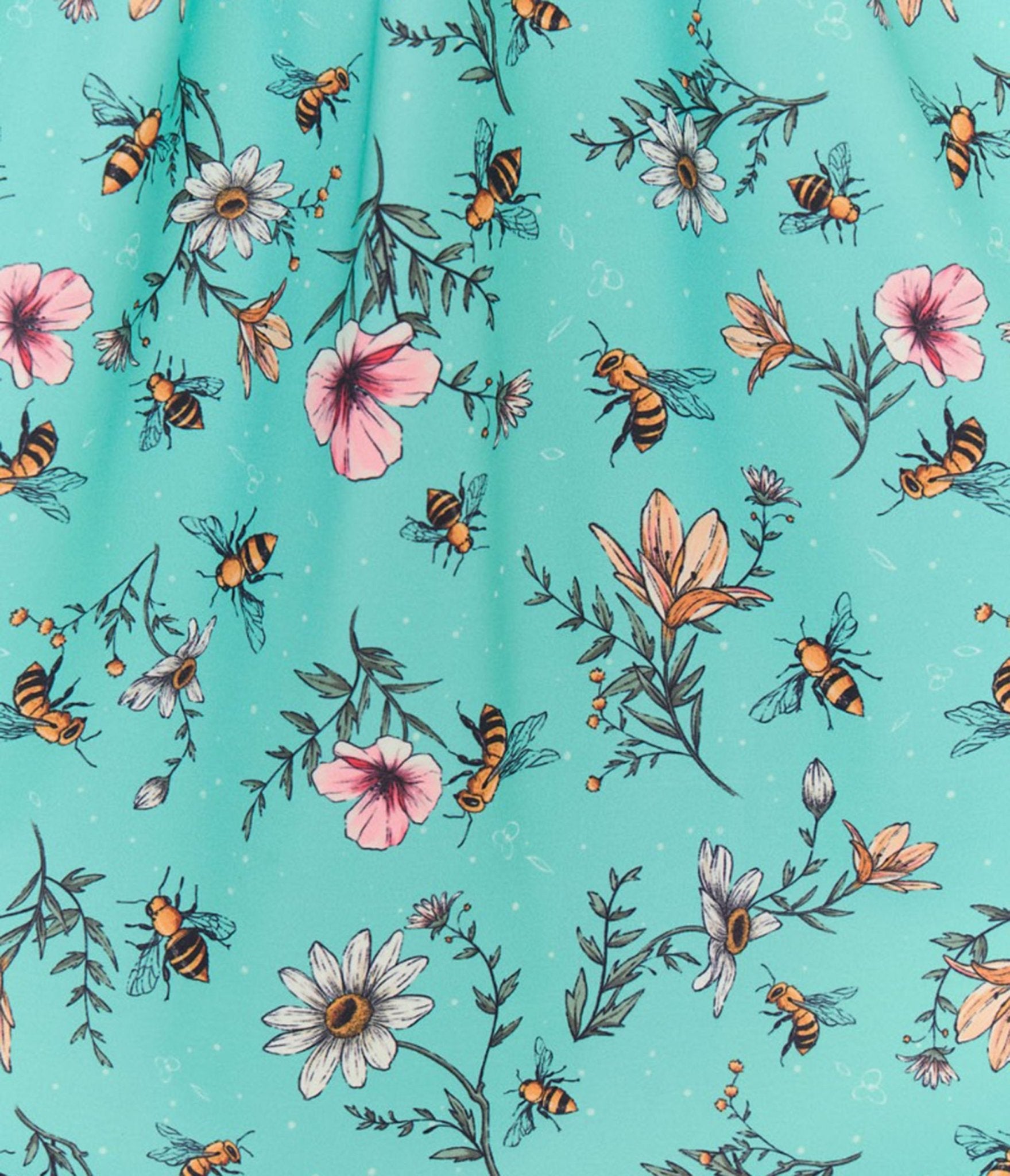 Voodoo Vixen Teal Floral & Bee Print Flare Dress - Unique Vintage - Womens, DRESSES, FIT AND FLARE