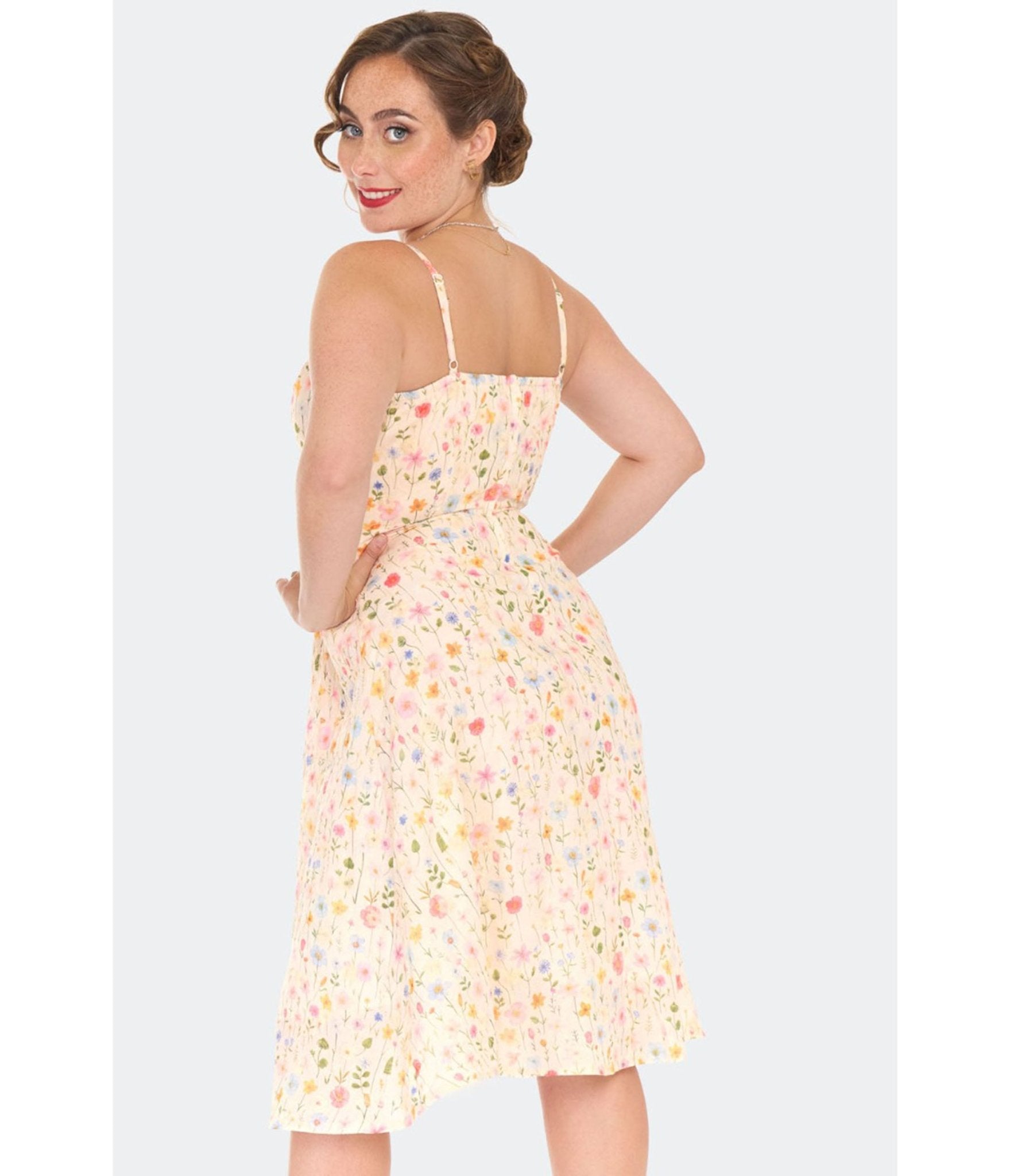 Voodoo Vixen Yellow Flower Print Flare Dress - Unique Vintage - Womens, DRESSES, FIT AND FLARE