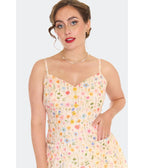 Voodoo Vixen Yellow Flower Print Flare Dress - Unique Vintage - Womens, DRESSES, FIT AND FLARE