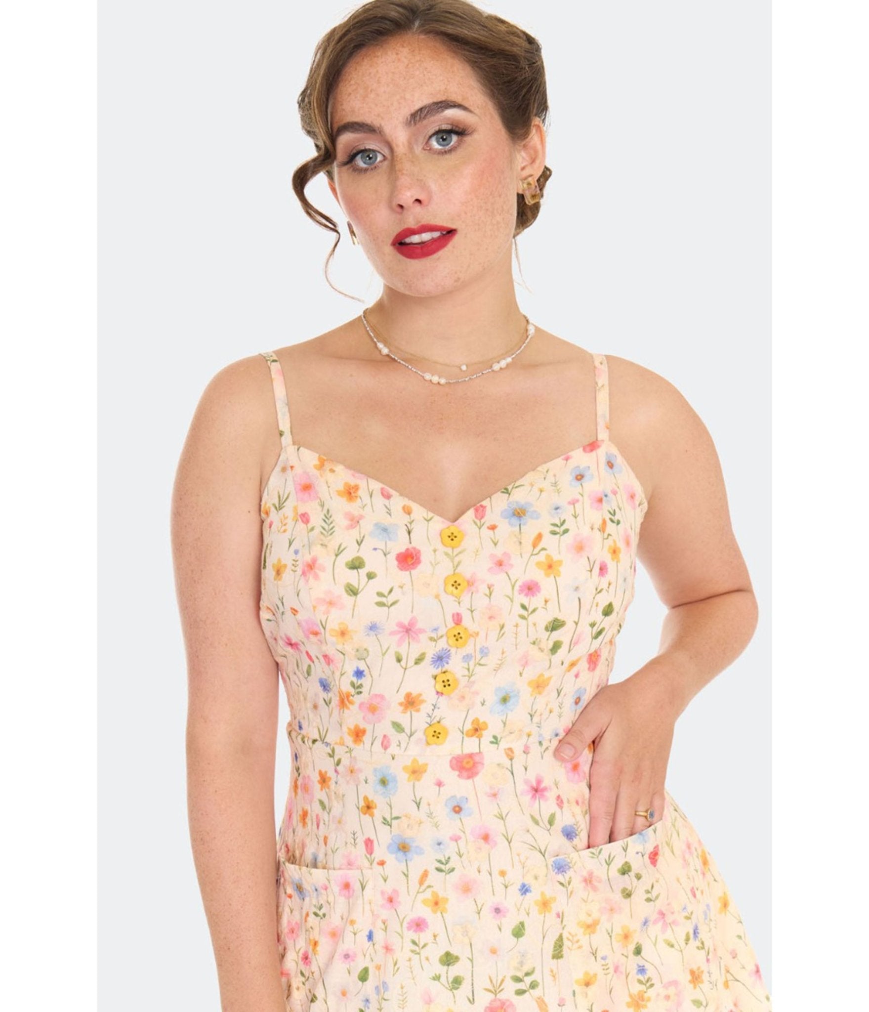 Voodoo Vixen Yellow Flower Print Flare Dress - Unique Vintage - Womens, DRESSES, FIT AND FLARE