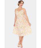 Voodoo Vixen Yellow Flower Print Flare Dress - Unique Vintage - Womens, DRESSES, FIT AND FLARE