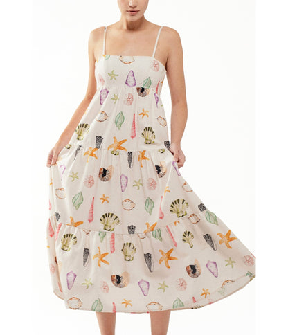 Watercolor Seashell & Starfish Tiered Beach Dress - Unique Vintage - Womens, DRESSES, FIT AND FLARE