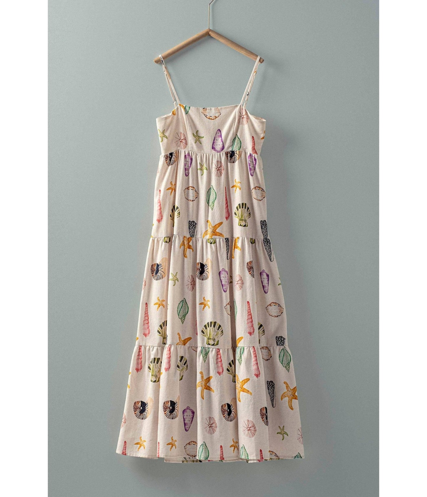 Watercolor Seashell & Starfish Tiered Beach Dress - Unique Vintage - Womens, DRESSES, FIT AND FLARE