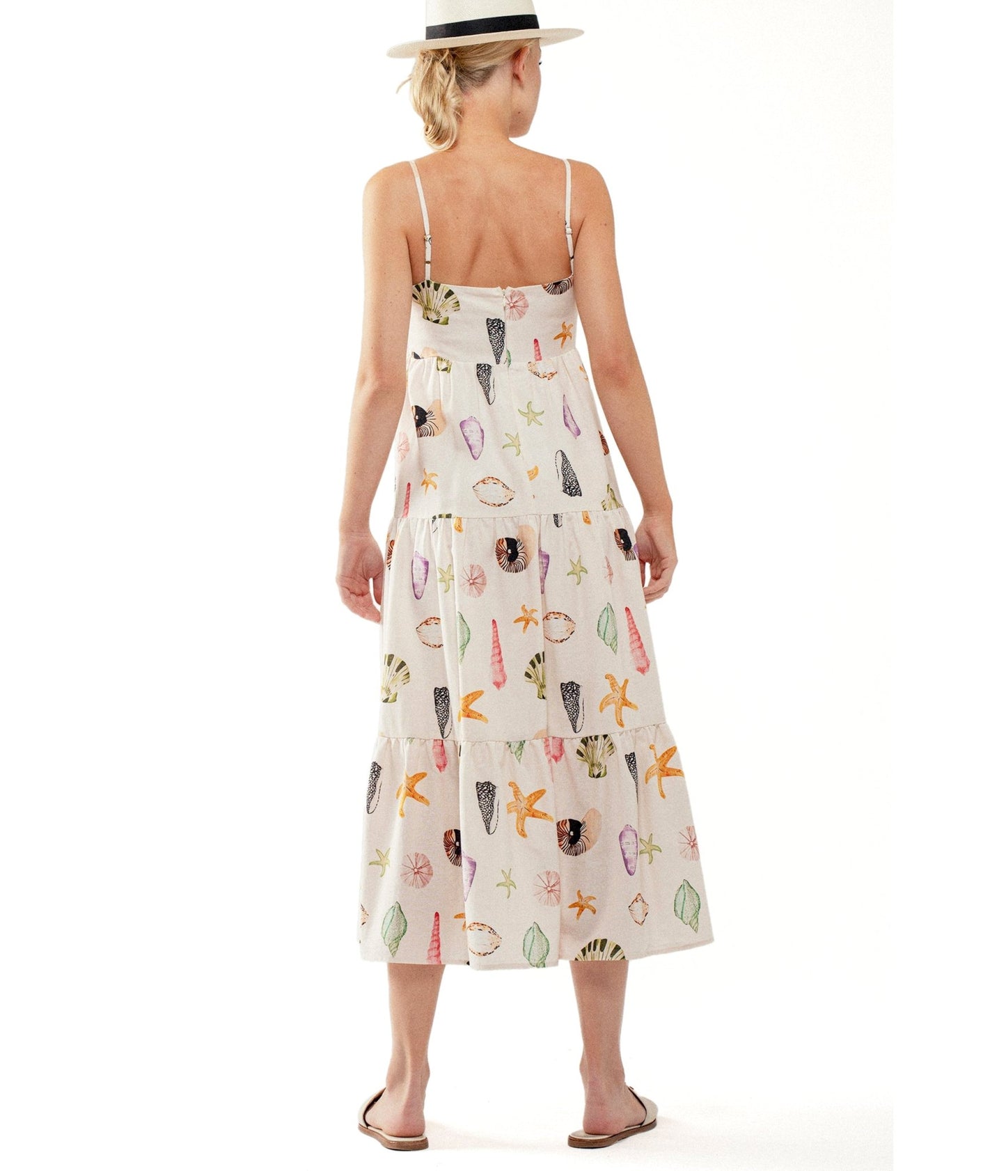 Watercolor Seashell & Starfish Tiered Beach Dress - Unique Vintage - Womens, DRESSES, FIT AND FLARE