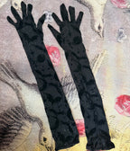 Wax Poetic Black Bat Flocked Mesh Gloves - Unique Vintage - Womens, ACCESSORIES, GLOVES/SCARVES