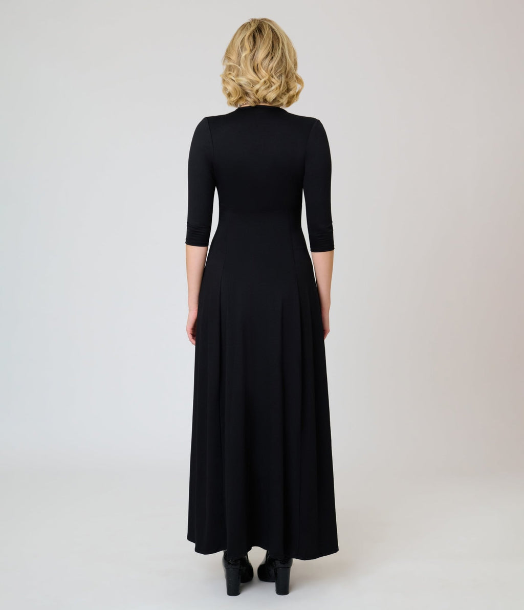 Wax Poetic Black Knit Raquel Maxi Dress - Unique Vintage - Womens, DRESSES, MAXI