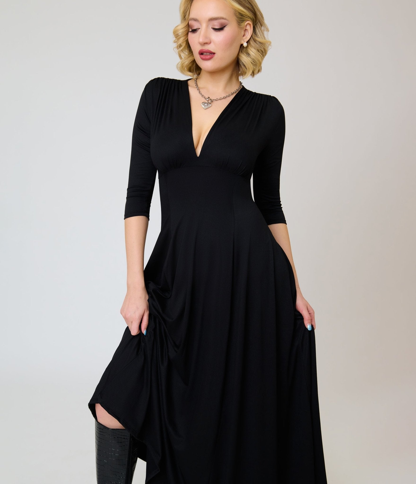 Wax Poetic Black Knit Raquel Maxi Dress - Unique Vintage - Womens, DRESSES, MAXI