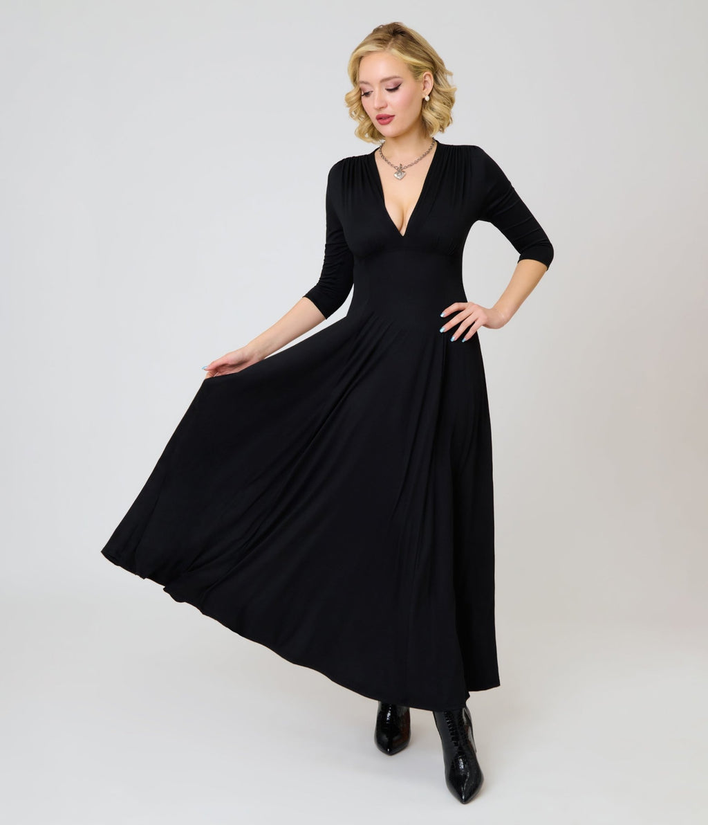 Wax Poetic Black Knit Raquel Maxi Dress - Unique Vintage - Womens, DRESSES, MAXI