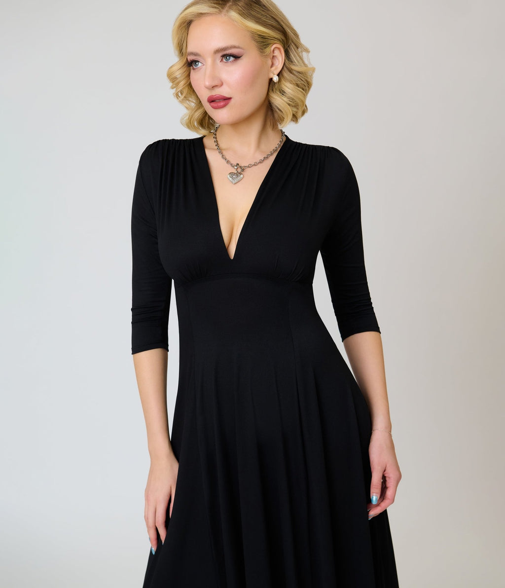 Wax Poetic Black Knit Raquel Maxi Dress - Unique Vintage - Womens, DRESSES, MAXI