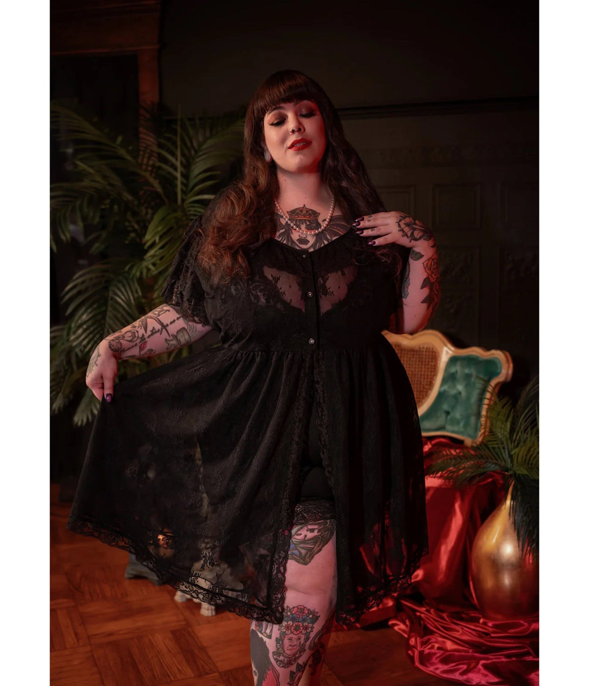 Wax Poetic Black Lace Mourning Glory Babydoll Dress & Shorts Set - Unique Vintage - Womens, BOTTOMS, ROMPERS AND JUMPSUITS
