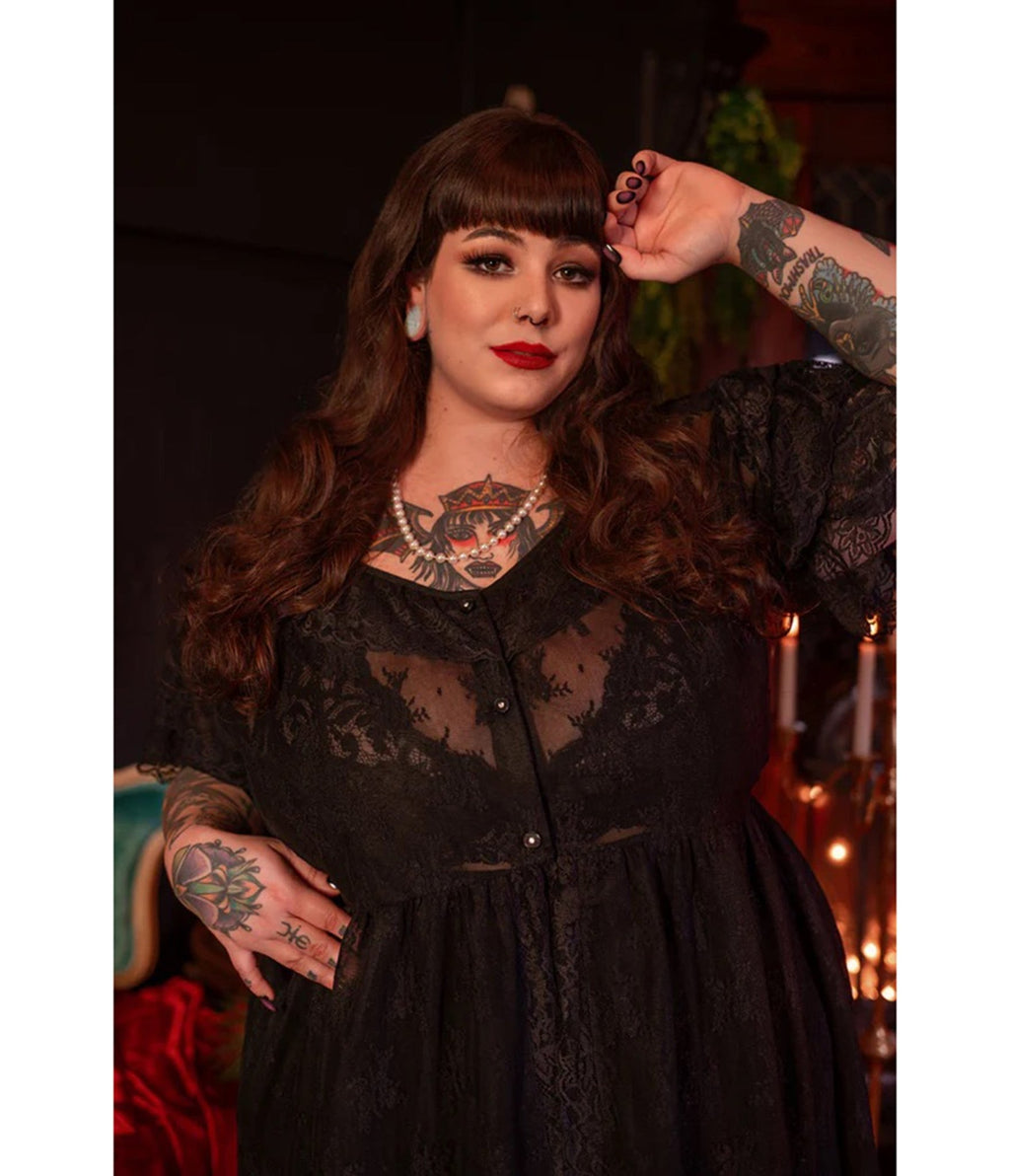Wax Poetic Black Lace Mourning Glory Babydoll Dress & Shorts Set - Unique Vintage - Womens, BOTTOMS, ROMPERS AND JUMPSUITS