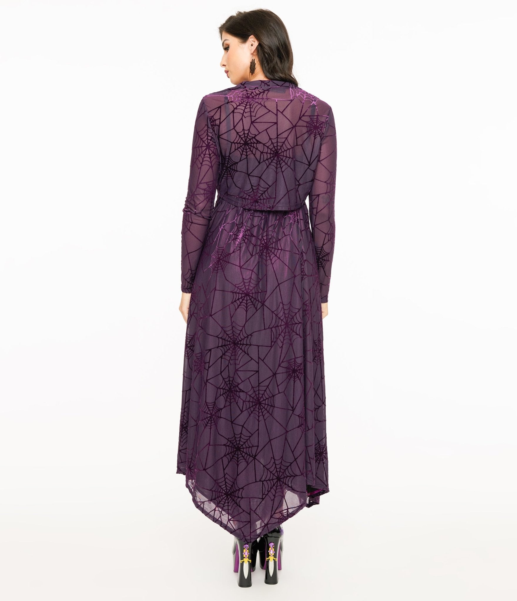 Wax Poetic Purple & Black Spiderweb Willow Maxi Dress & Bolero Set - Unique Vintage - Womens, DRESSES, MAXI