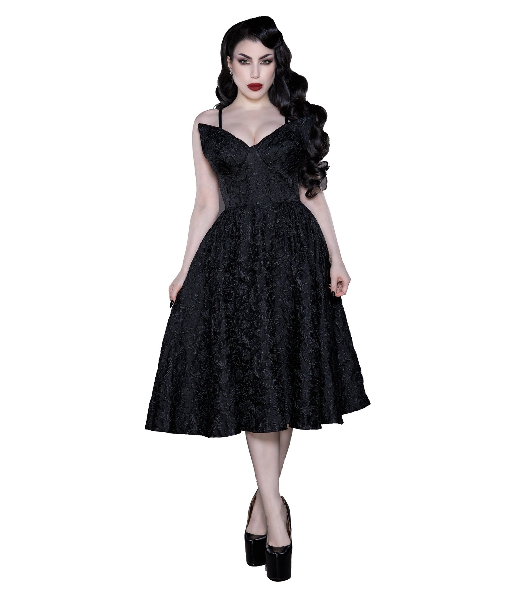 Weasel Wear Black Damask Swing Dress - Unique Vintage - Womens, DRESSES, SWING