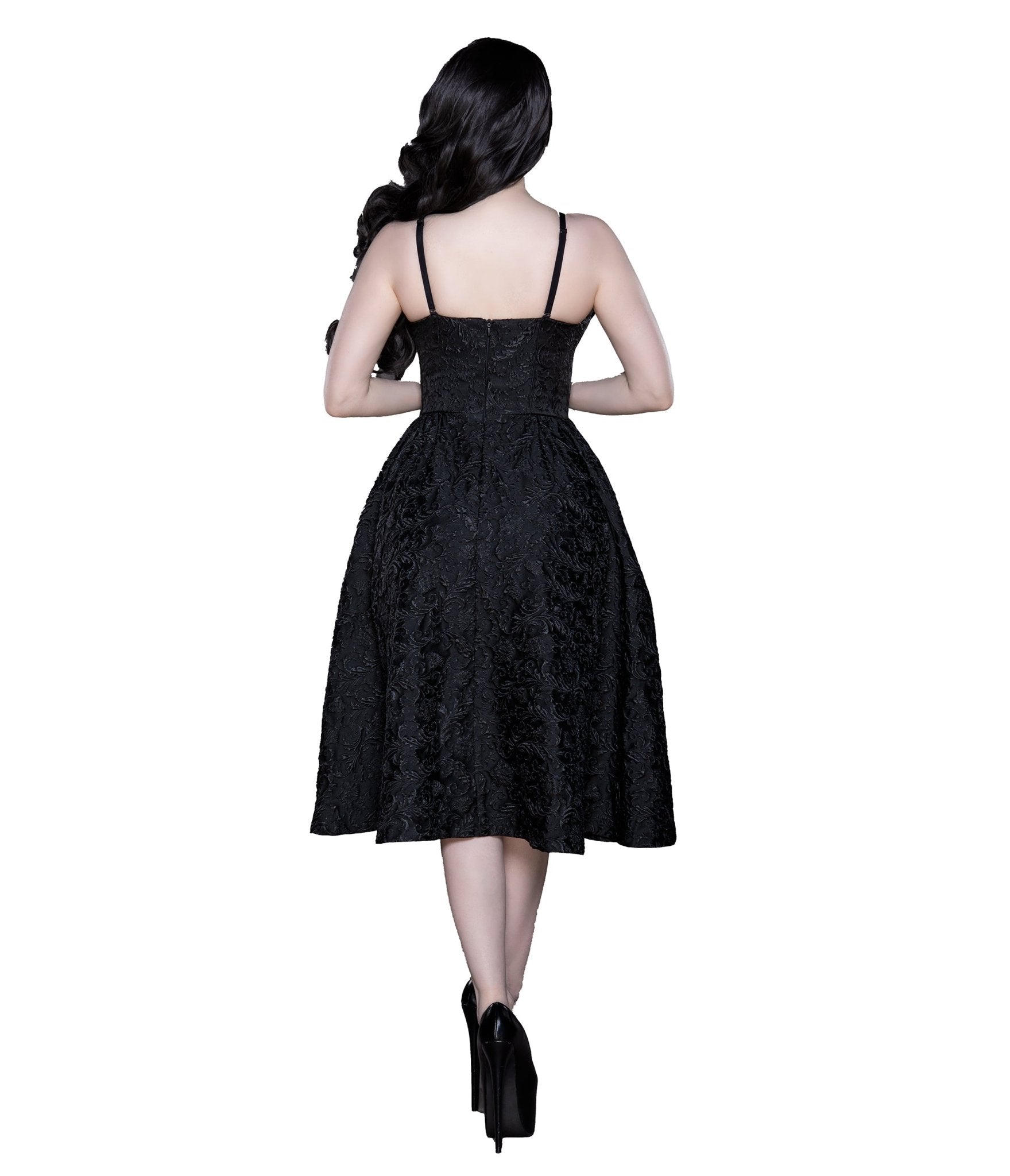 Weasel Wear Black Damask Swing Dress - Unique Vintage - Womens, DRESSES, SWING