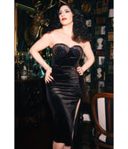 Weasel Wear Black Velvet Hot Blooded Rhinestone Wiggle Dress - Unique Vintage - Womens, DRESSES, WIGGLE