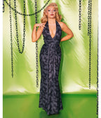 Weasel Wear Grey & Black Raven Reby Maxi Dress - Unique Vintage - Womens, DRESSES, MAXI