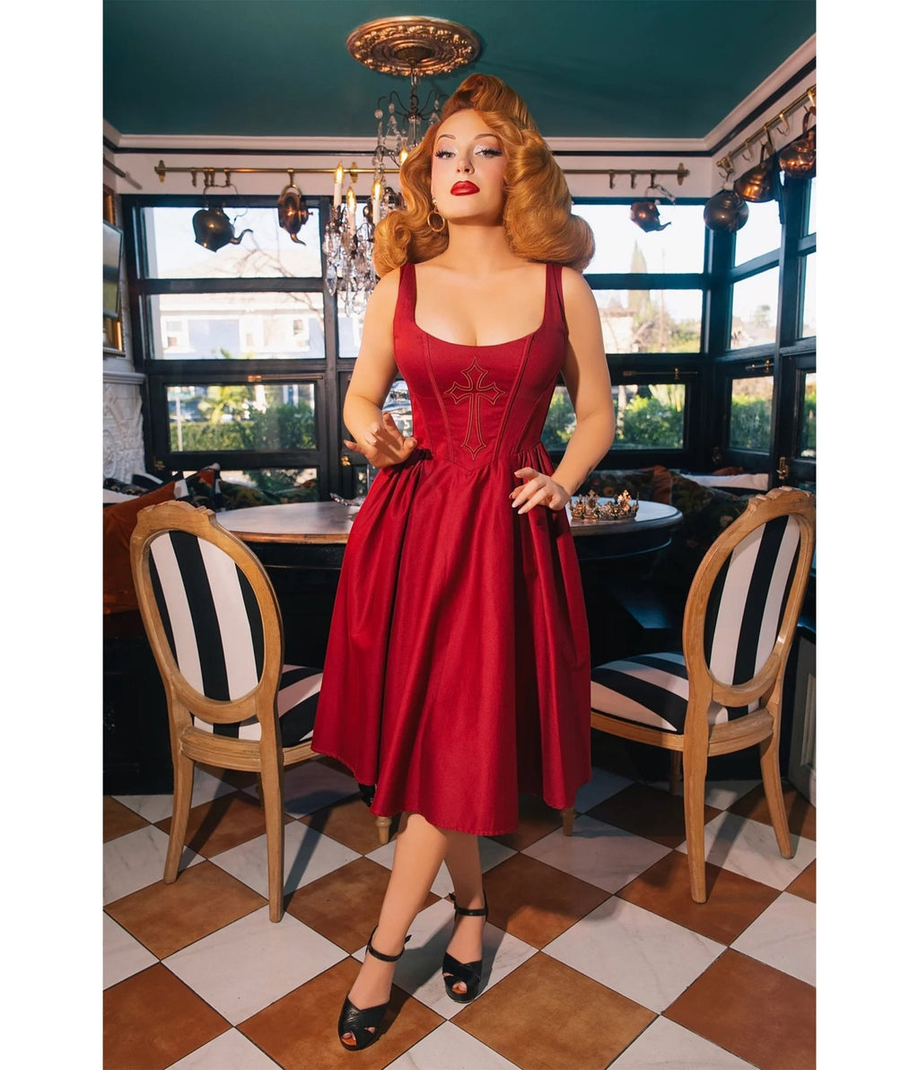 Weasel Wear Wine Cross Gabriela Swing Dress - Unique Vintage - Womens, DRESSES, SWING