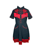 Western Evil Black & Red Baphomet Fringe Western Flare Dress - Unique Vintage - Womens, DRESSES, FIT AND FLARE