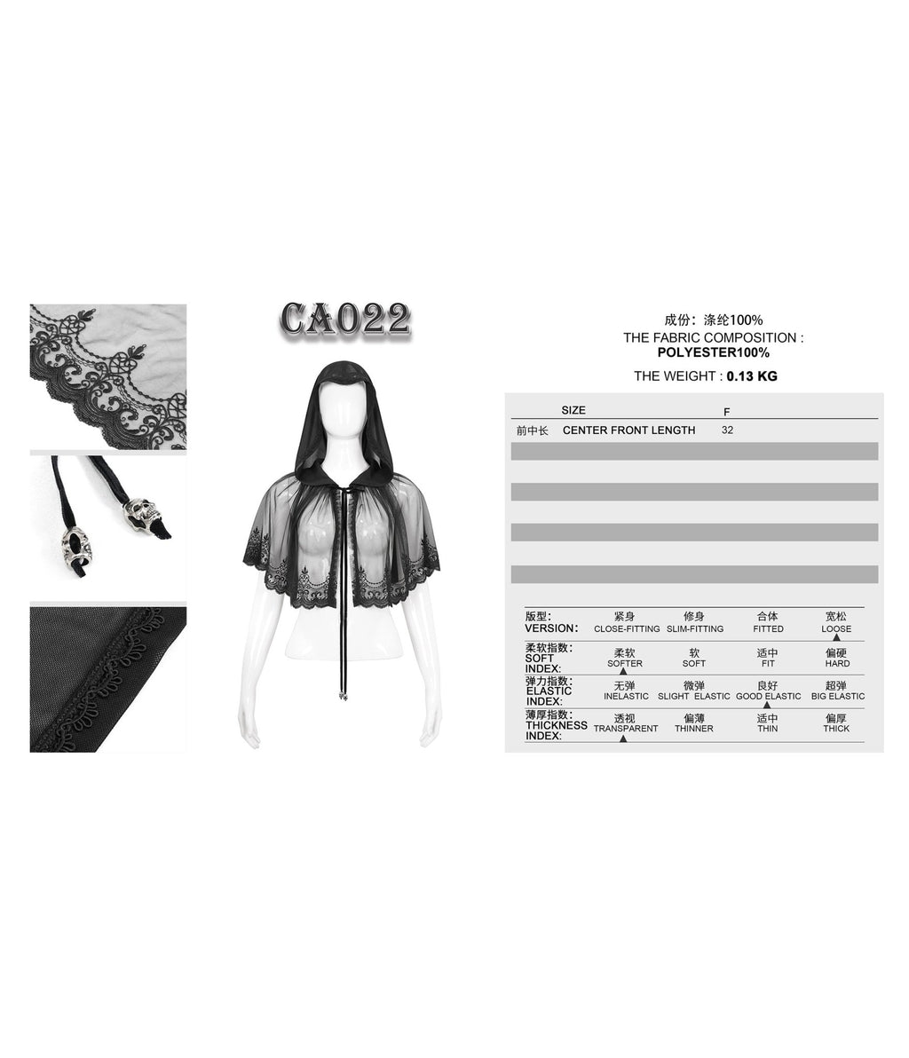 Western Fashion Black Lace Hooded Cape - Unique Vintage - Womens, TOPS, OUTERWEAR