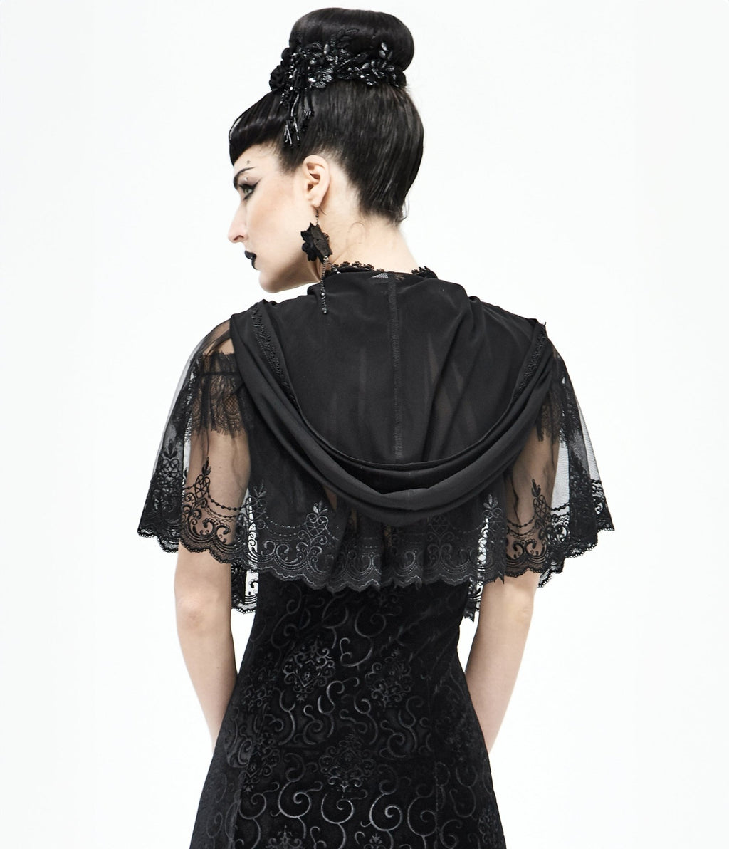 Western Fashion Black Lace Hooded Cape - Unique Vintage - Womens, TOPS, OUTERWEAR