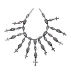 Western Fashion Silver Tone Skull & Cross Necklace - Unique Vintage - Womens, ACCESSORIES, JEWELRY