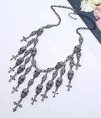 Western Fashion Silver Tone Skull & Cross Necklace - Unique Vintage - Womens, ACCESSORIES, JEWELRY