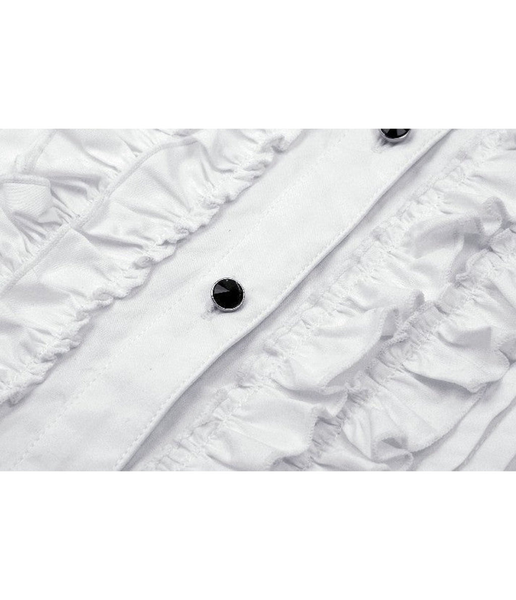 White Bat Collar Ruffled Dress Shirt - Unique Vintage - Blouses