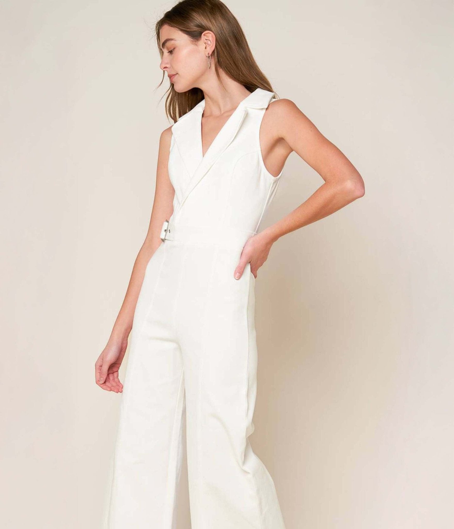 White Belted Shopping Around Jumpsuit - Unique Vintage - Womens, BOTTOMS, ROMPERS AND JUMPSUITS