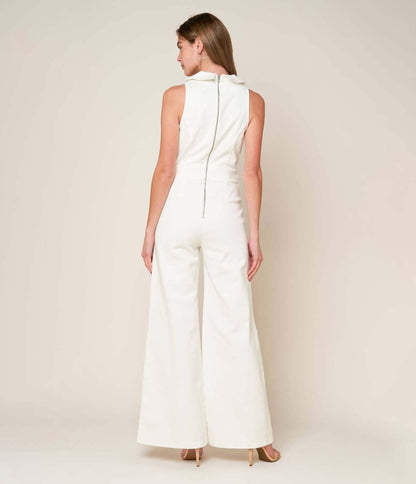 White Belted Shopping Around Jumpsuit - Unique Vintage - Womens, BOTTOMS, ROMPERS AND JUMPSUITS