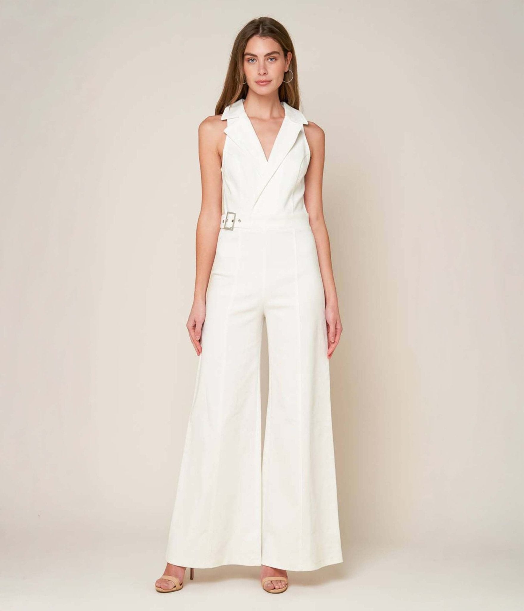 White Belted Shopping Around Jumpsuit - Unique Vintage - Womens, BOTTOMS, ROMPERS AND JUMPSUITS