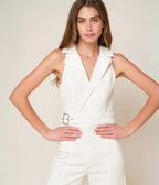 White Belted Shopping Around Jumpsuit - Unique Vintage - Womens, BOTTOMS, ROMPERS AND JUMPSUITS