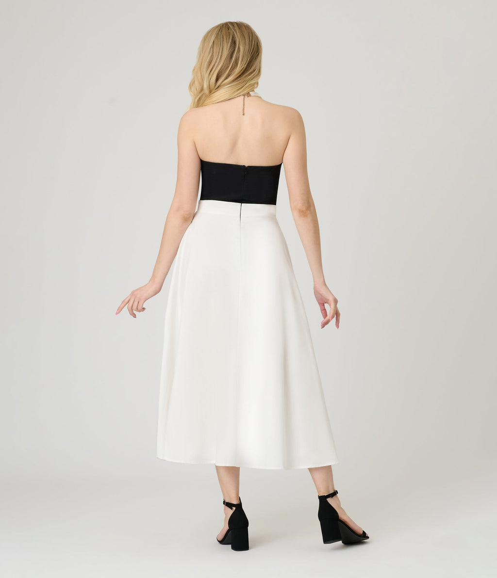 White & Black Bow Blissful Breeze Midi Dress - Unique Vintage - Womens, DRESSES, MIDI