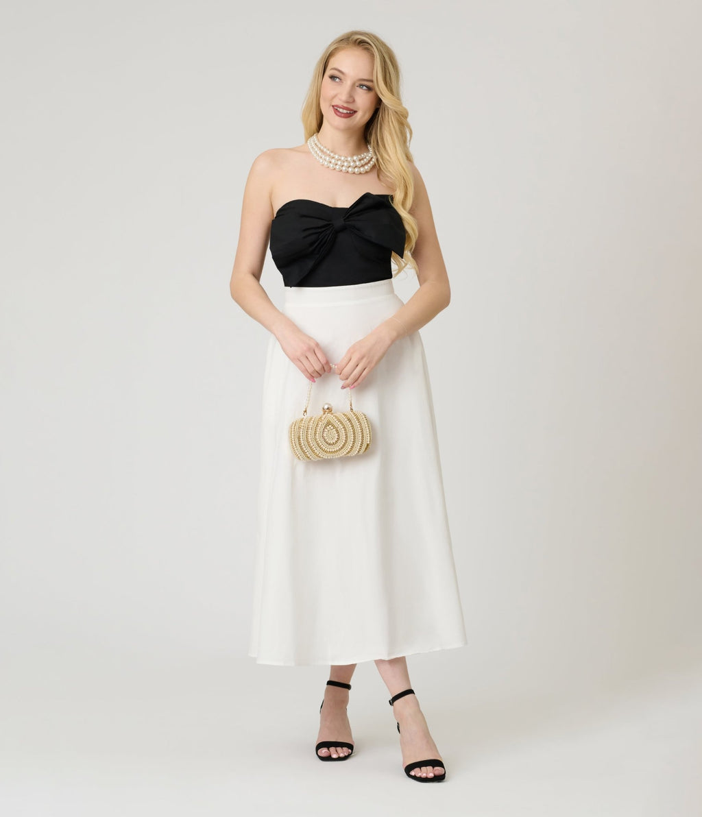 White & Black Bow Blissful Breeze Midi Dress - Unique Vintage - Womens, DRESSES, MIDI