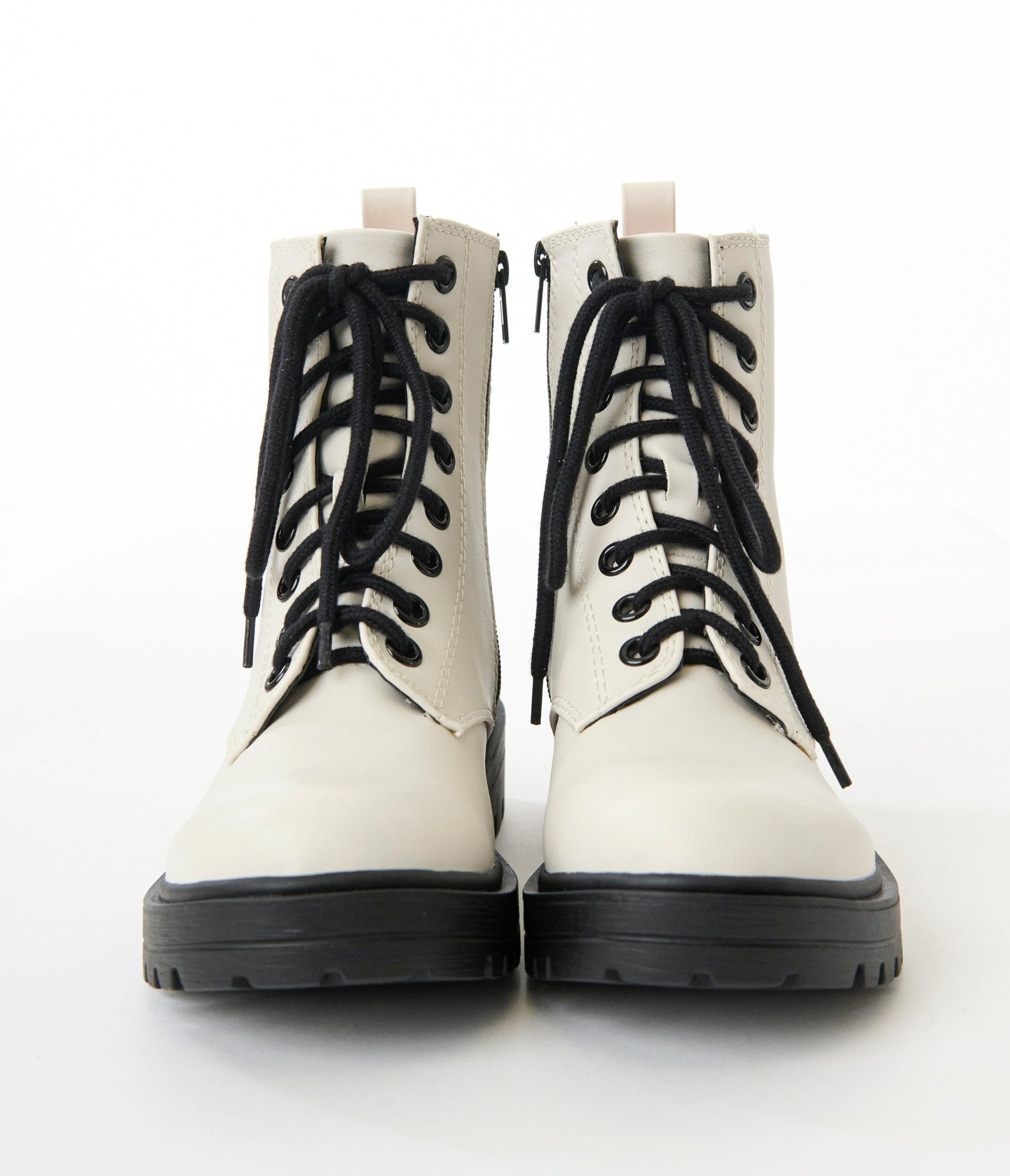 White & Black Leatherette Lace Up Boots - Unique Vintage - Womens, SHOES, BOOTS
