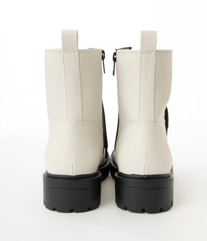 White & Black Leatherette Lace Up Boots - Unique Vintage - Womens, SHOES, BOOTS