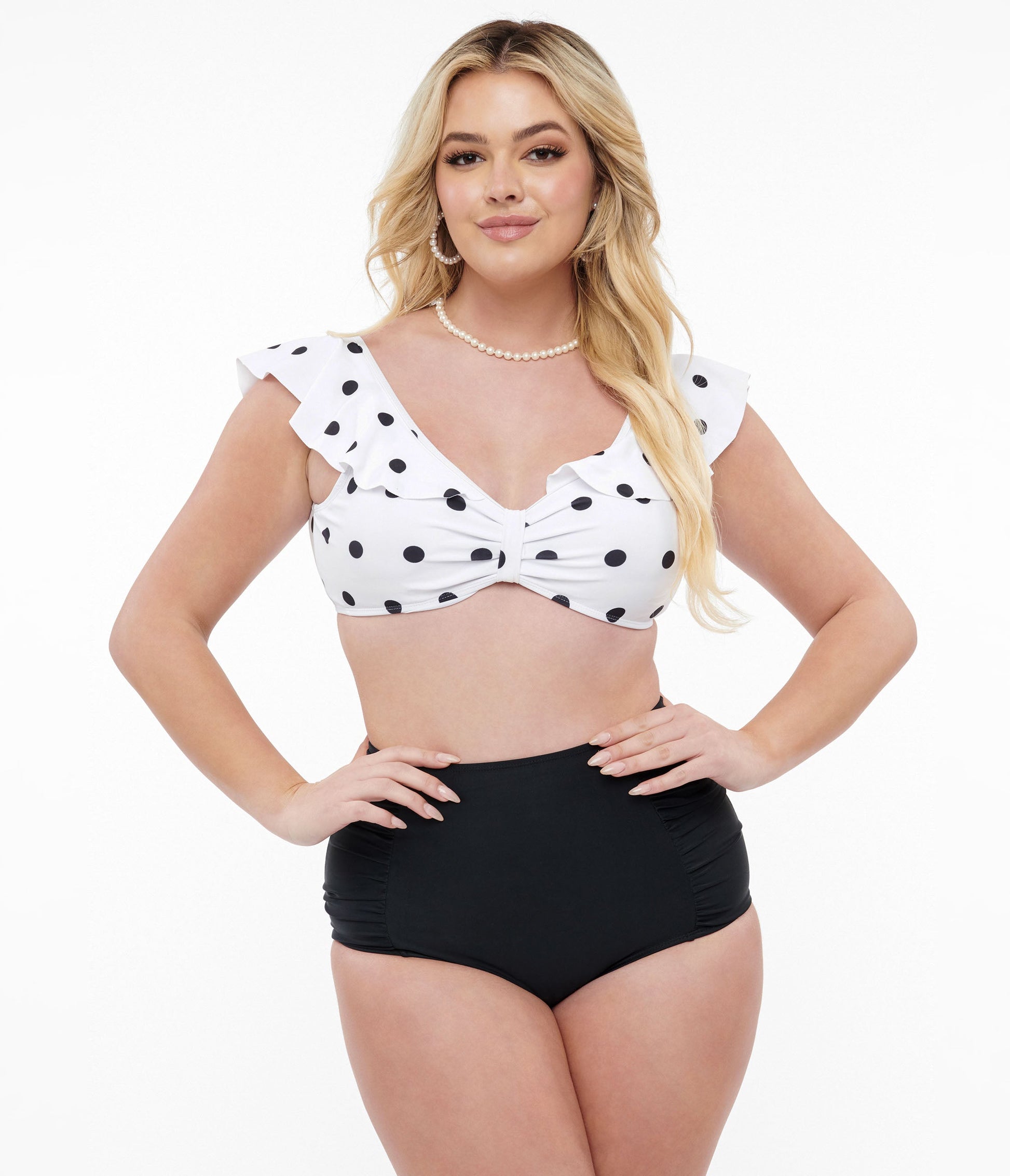 White & Black Polka Dot Swim Set - Unique Vintage - Womens, SWIM, 1 PC