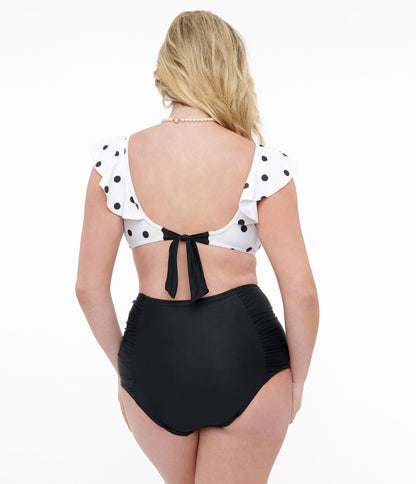 White & Black Polka Dot Swim Set - Unique Vintage - Womens, SWIM, 1 PC