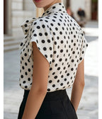 White & Black Polka Dot Woven Bow Blouse - Unique Vintage - Womens, TOPS, WOVEN TOPS