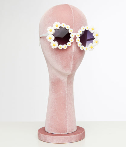 White Daisy Chain Round Sunglasses - Unique Vintage - Womens, ACCESSORIES, SUNGLASSES