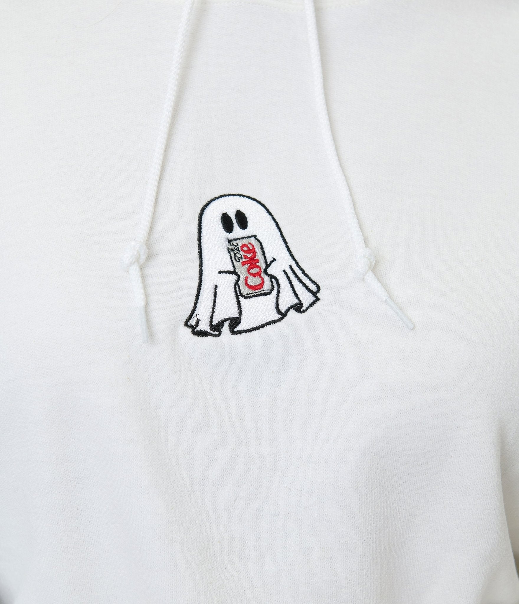 White Diet Coke Ghost Hooded Sweatshirt - Unique Vintage - Womens, TOPS, SWEATERS AND VESTS