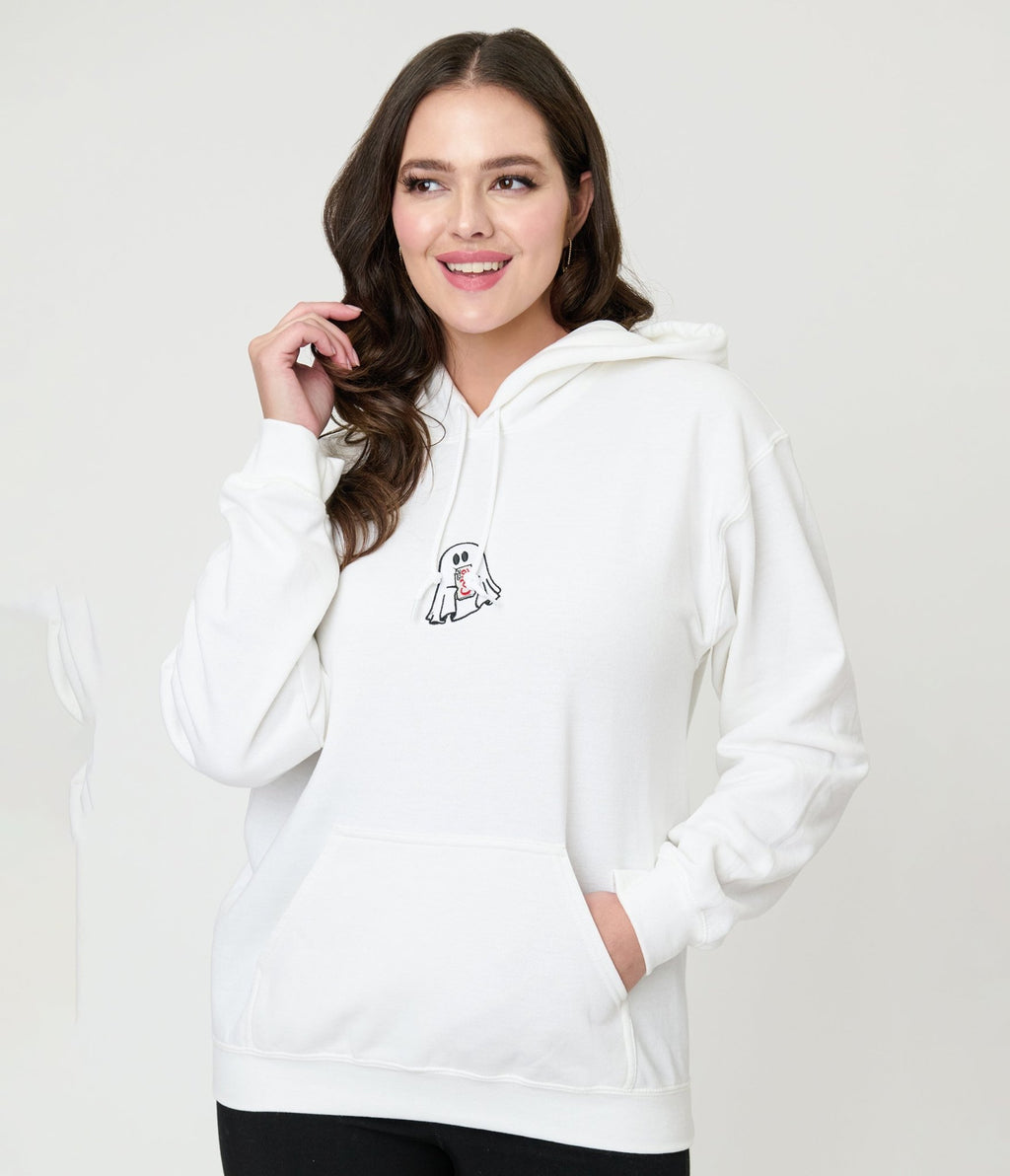 White Diet Coke Ghost Hooded Sweatshirt - Unique Vintage - Womens, TOPS, SWEATERS AND VESTS