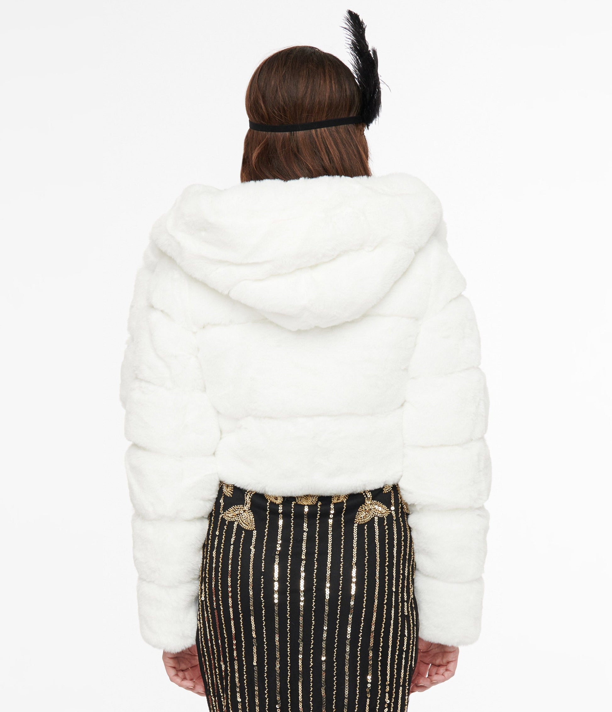 White Faux Fur Puffer Crop Jacket - Unique Vintage - Womens, TOPS, OUTERWEAR