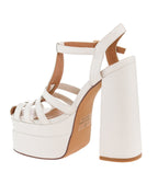 White Faux Leather Platform Sandal Heels - Unique Vintage - Womens, SHOES, HEELS